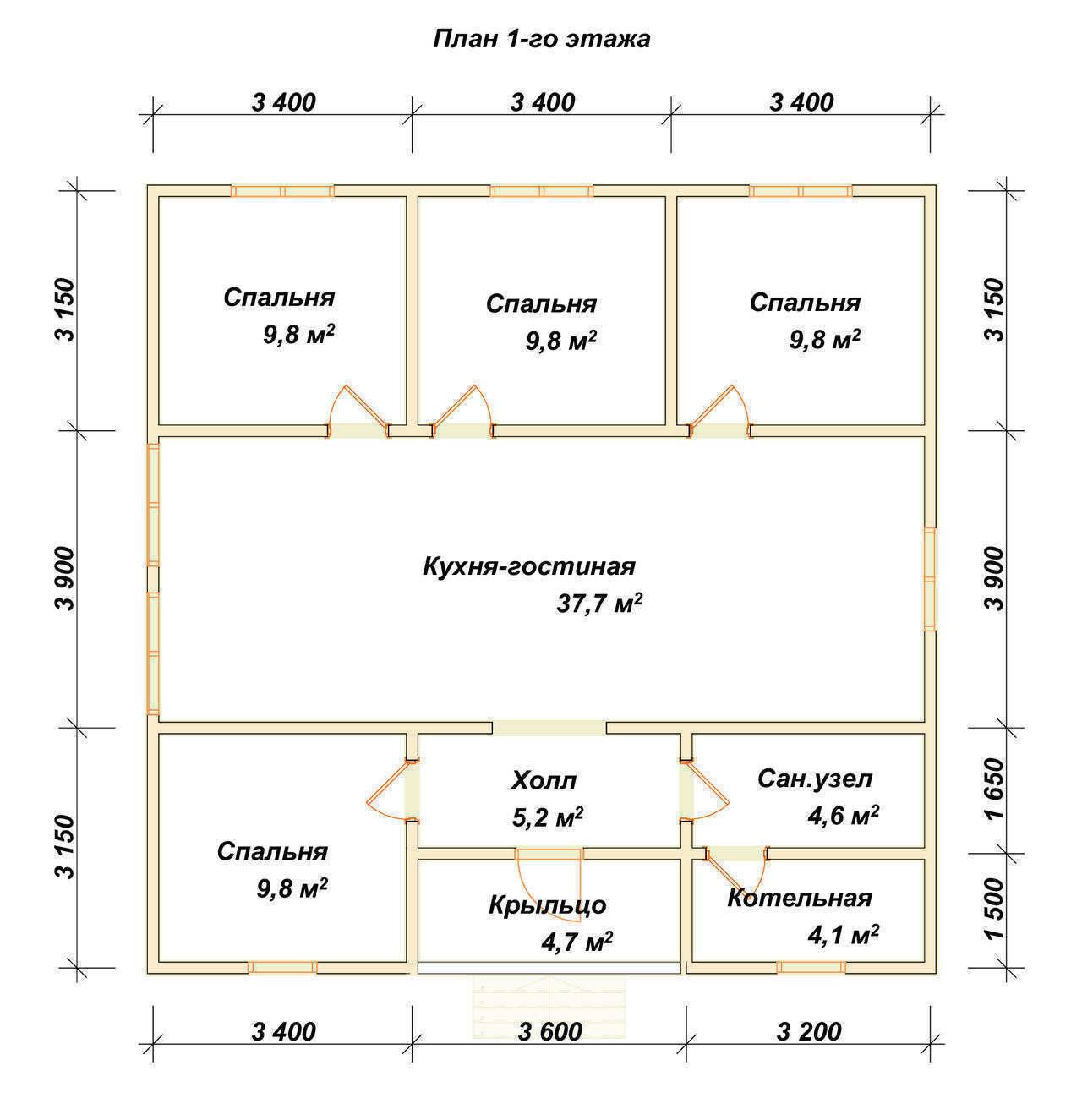 Схема дома 10х10 одноэтажный 2 спальни