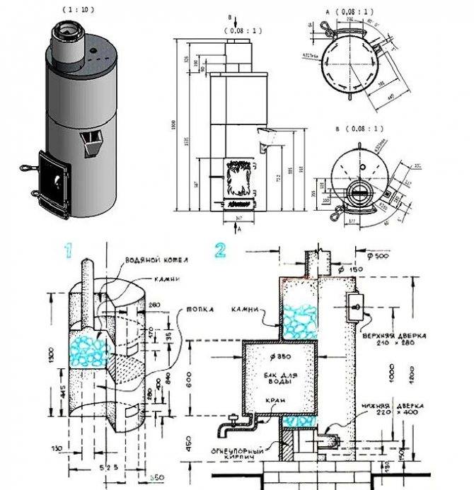 Печь в баню своими руками из металла с баком чертежи