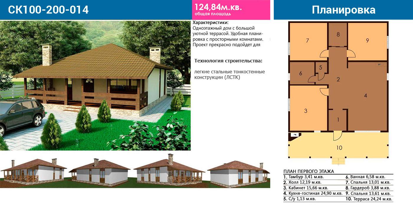 Одноэтажный дом с террасой: 175+ (фото) красивых проектов