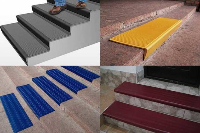 Противоскользящие накладки на ступени: выбор антискользящих приспособлений, резиновый уголок и алюминиевый профиль с нескользящими вставками для ступенек лестницы