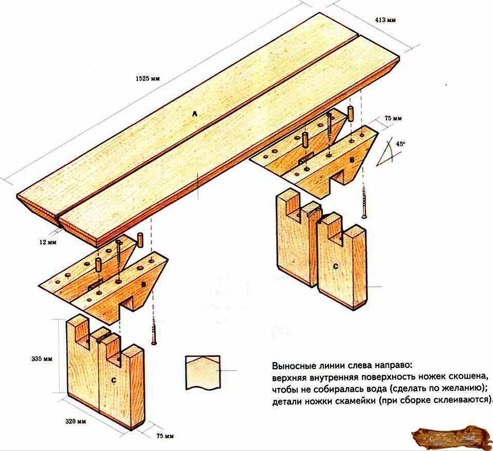 Лавочка своими руками из дерева в баню чертежи и фото пошаговая инструкция