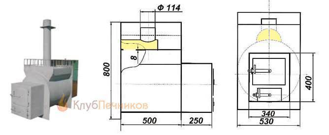 Схема печи для бани из металла с большим кпд