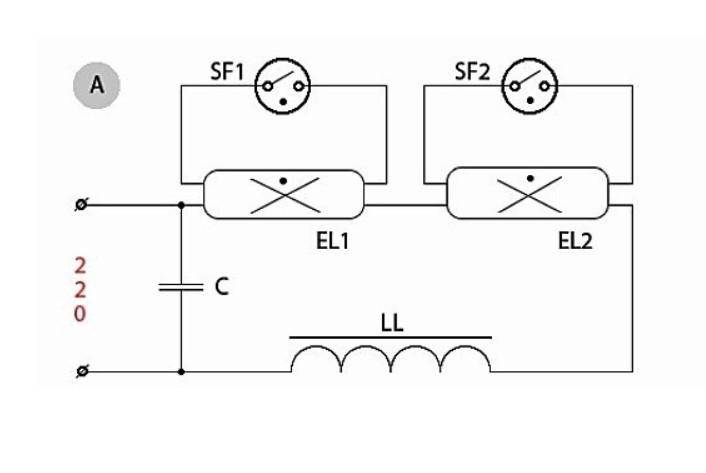 Схема подключения дросселя для люминесцентных ламп со стартером