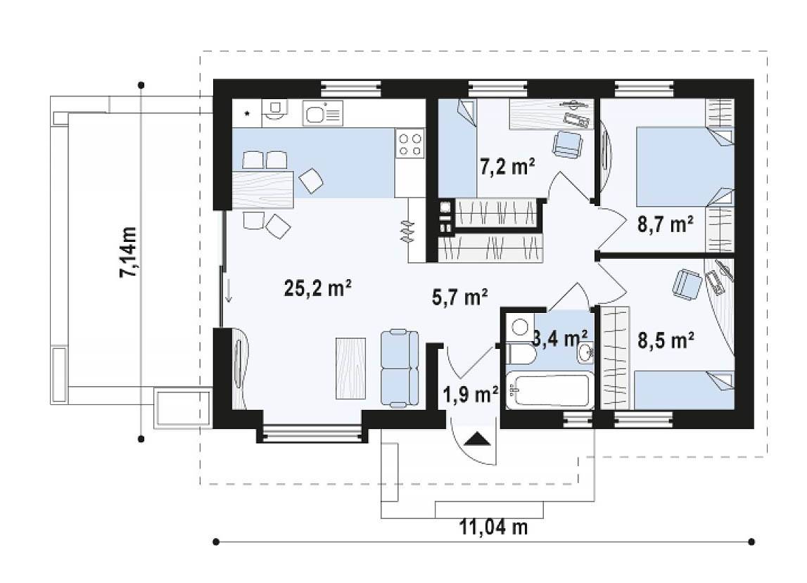 Планировка дома 80 кв.м одноэтажный с 3 спальнями