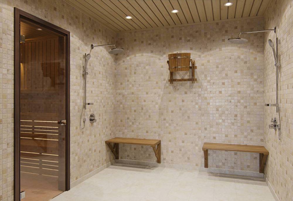 Дизайн помывочной в бане с плиткой