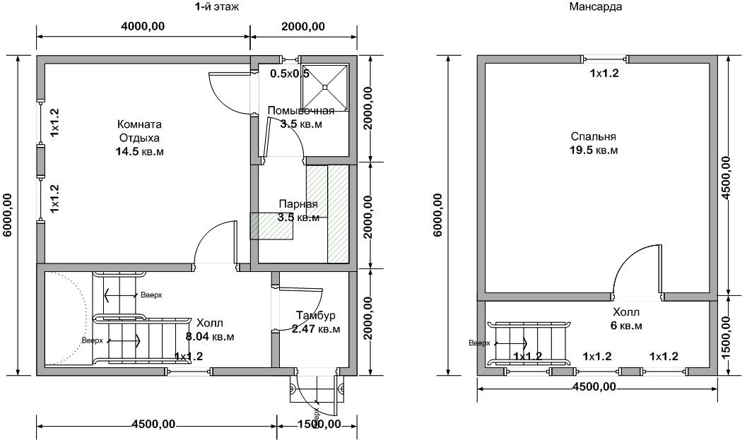 Баня 6 на 6: планировка внутри, мойка и парилка отдельно, варианты чертежей, схемы и планы, с мансардой и туалетом, терассой