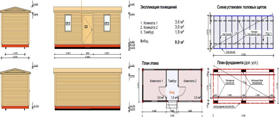 Схема каркасного сарая 6х3