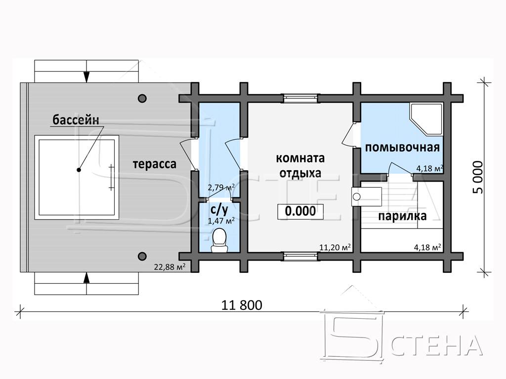 Проект бани из газобетона с бассейном