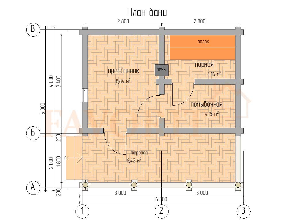 Проект бани 6 на 6 из бревна