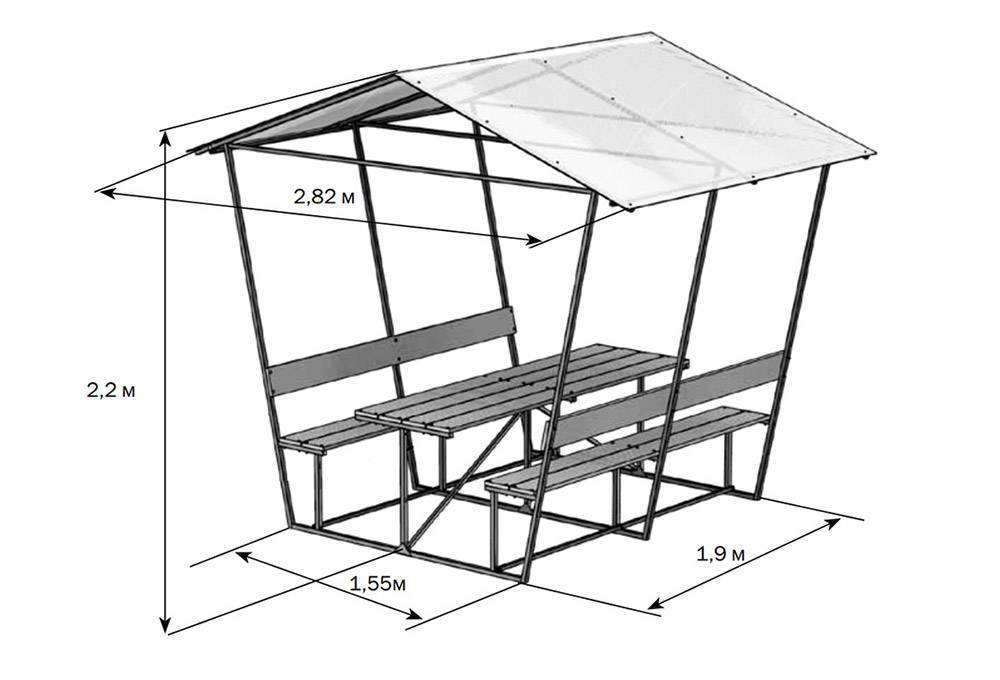 Беседка из металлопрофиля и поликарбоната чертежи и размеры