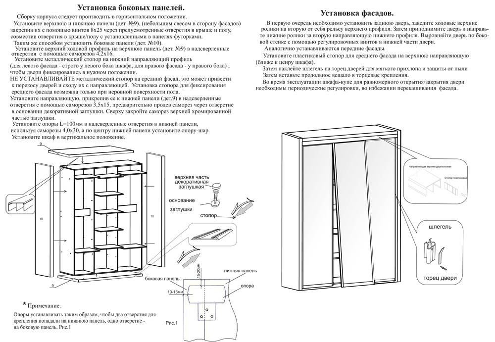 Схема сборки шкафа купе 3 дверный с зеркалом