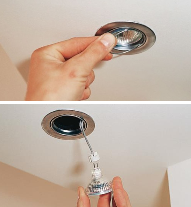 Как выкрутить лампочку из подвесного потолка: с натяжного потолка, в ванной