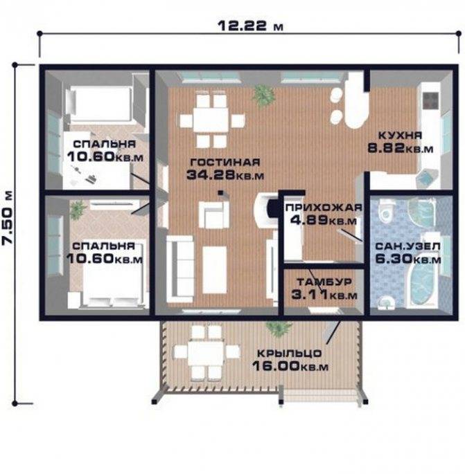 10 проектов одноэтажных домов до 60 кв. м