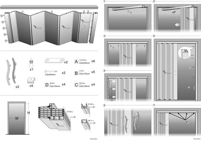Дверь гармошка: свойства и установка данной раздвижной межкомнатной конструкции