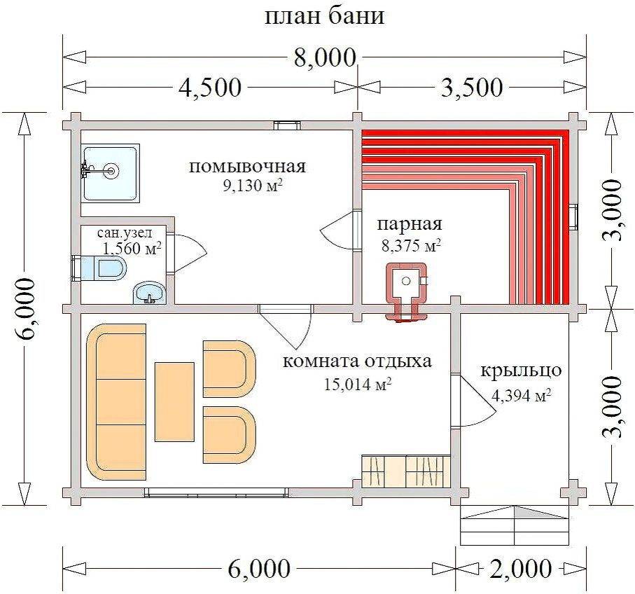 Баня на 3 помещения схема