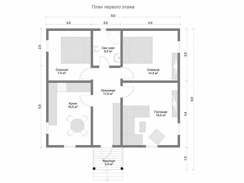 Проект и планировка одноэтажного дома 6х9 с мансардой и без нее