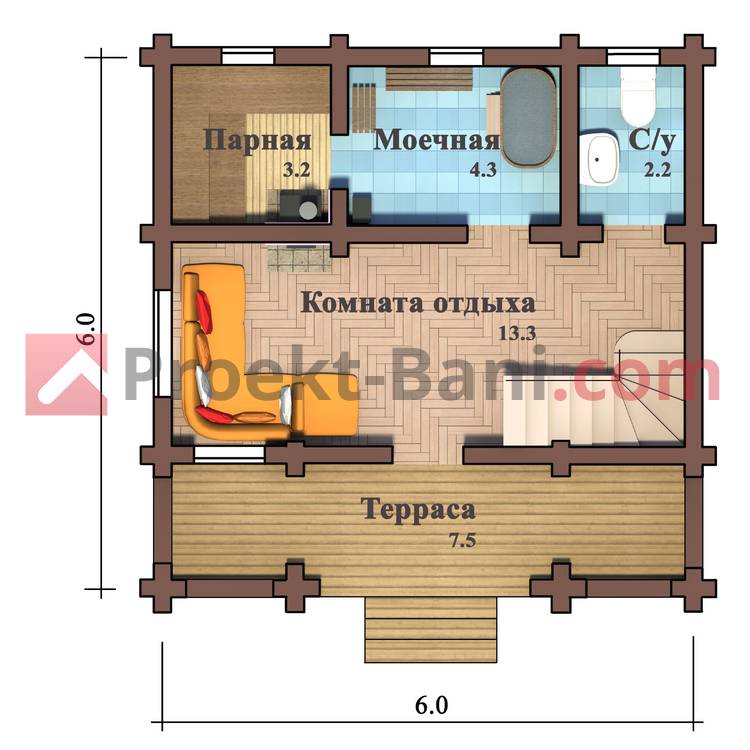 План бани 6 5 с комнатой отдыха