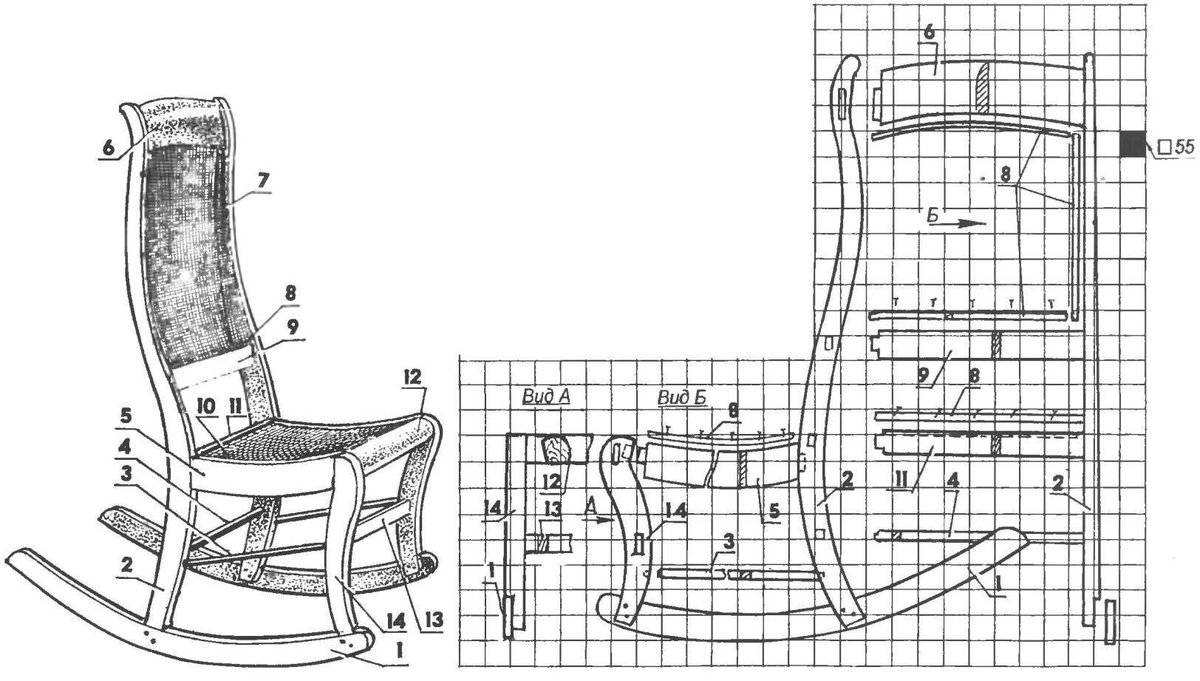 Кресло качалка из фанеры чертежи