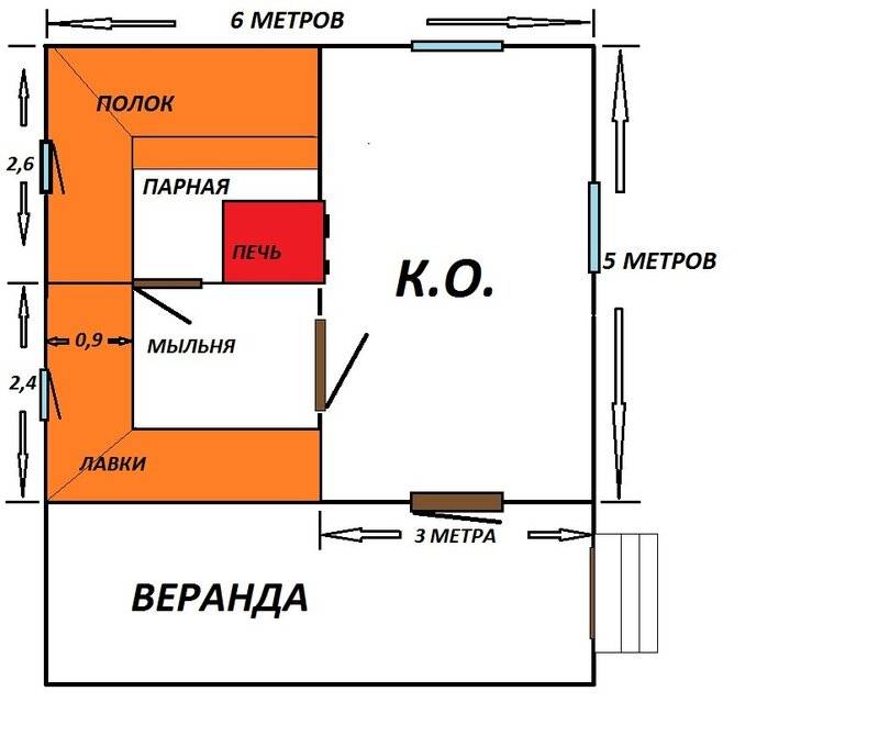 Баня на 3 помещения схема