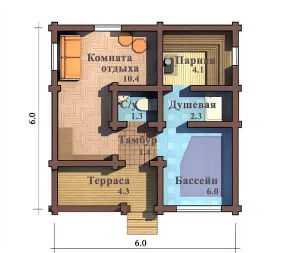 Проекты бань 6 на 6 с купелью