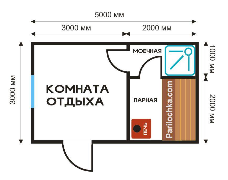 План бани 3х4 мойка и парилка отдельно