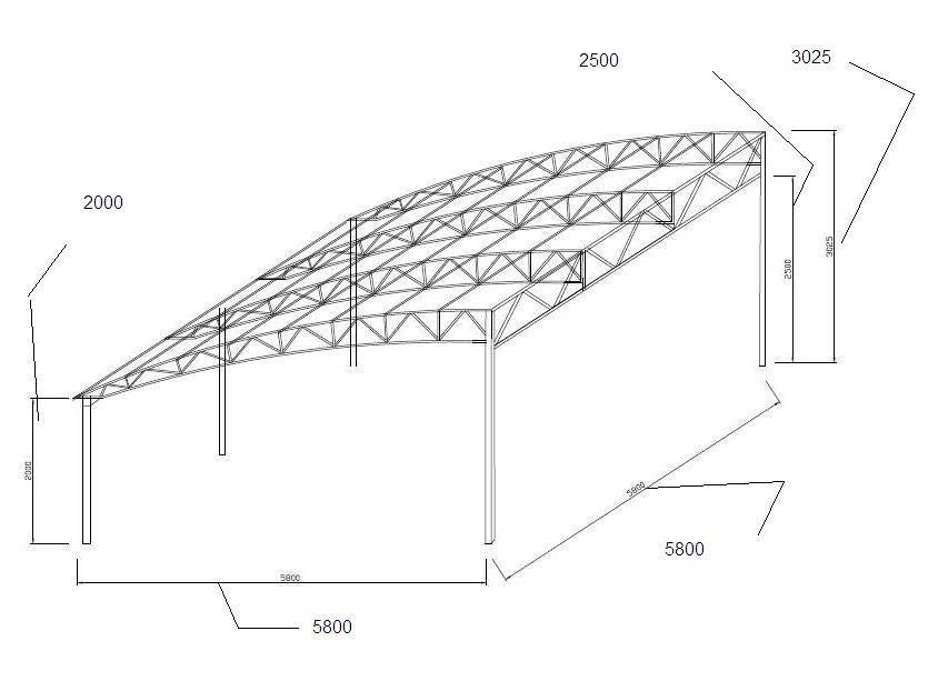 Навес для машины из профильной трубы чертеж двускатной крыши с размером профтрубы