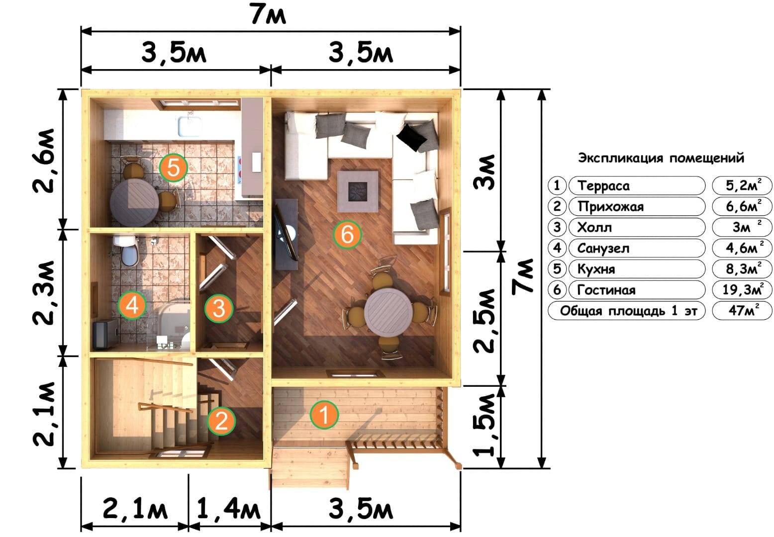 Дачный домик 7х7 двухэтажный планировка