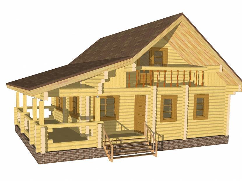 Проект дома из бревна с мансардой и террасой