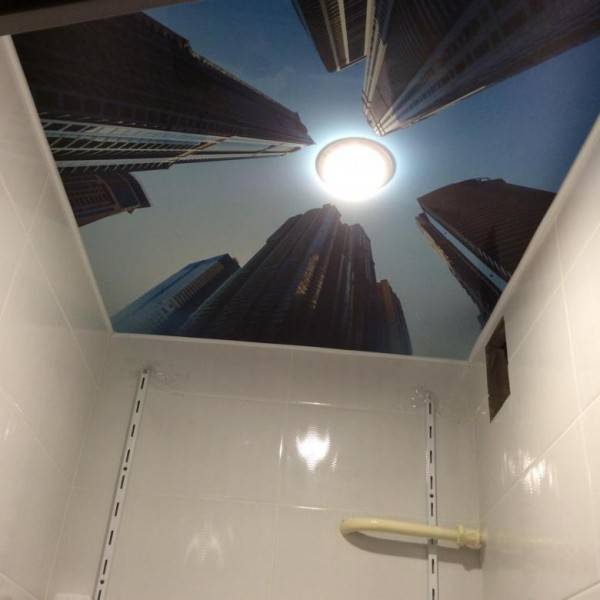 Натяжные потолки в ванной и туалете (57 фото): дизайн в комнату, на стену, черный, коричневый, глянцевый, цветной, белый