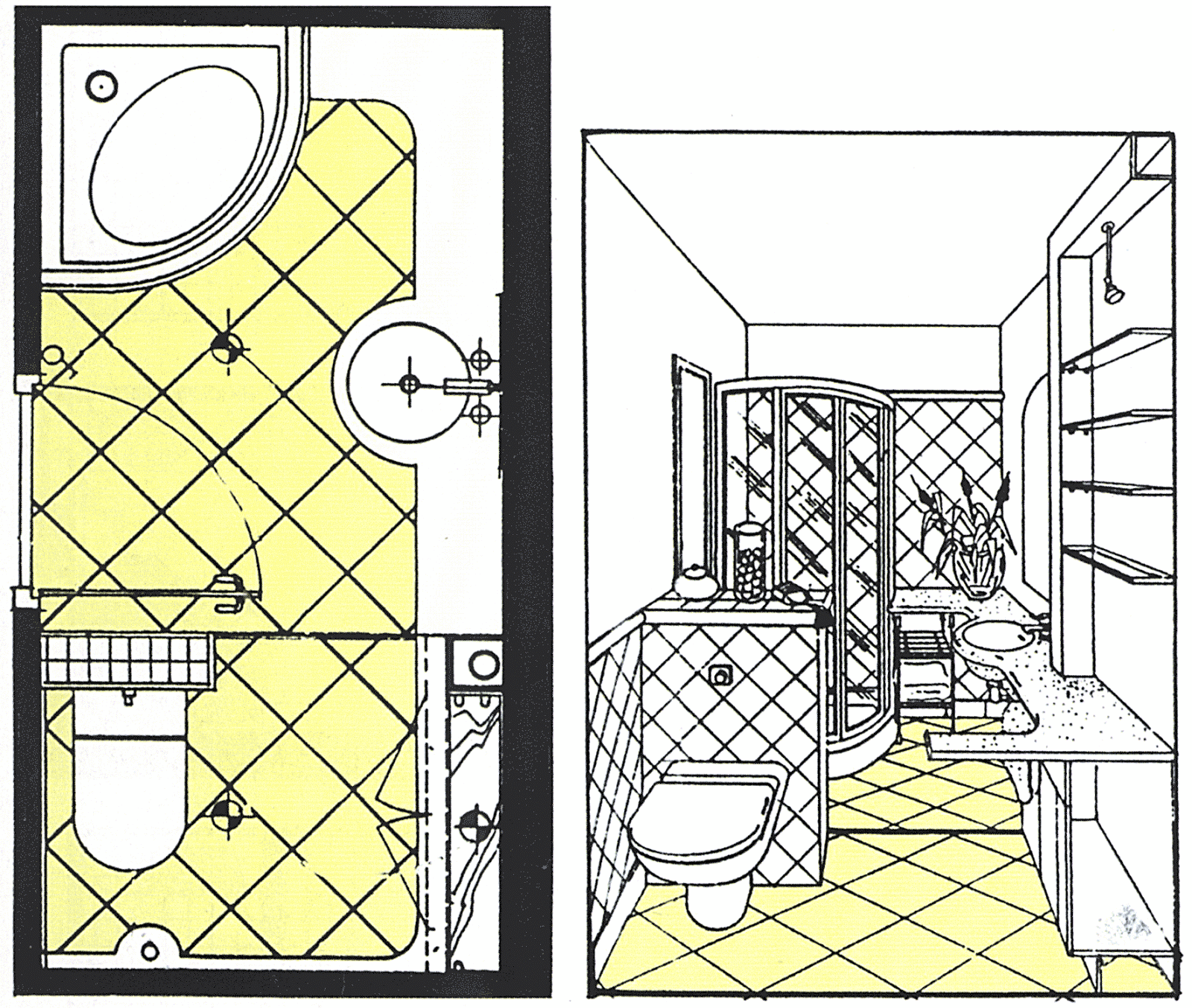 схема расположения в ванной комнате