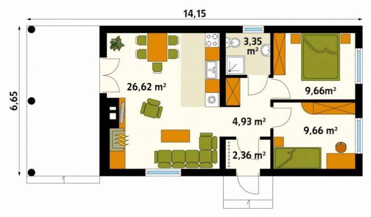 Проекты одноэтажных домов 60 кв. м: планировка каркасных жилых домов и домов из бруса, кирпичных и других домов 60 м2