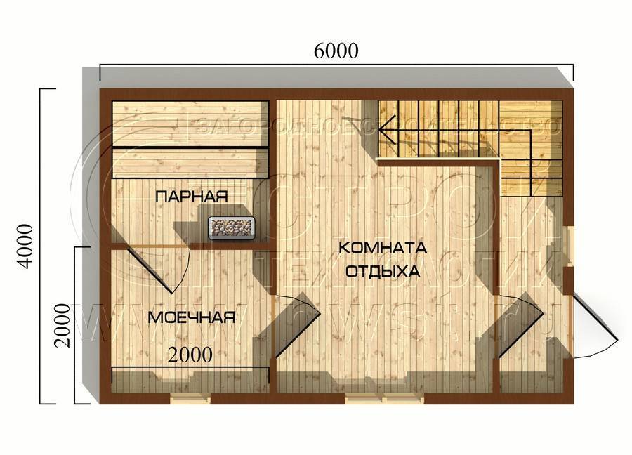 Проект бани из бруса с мансардой