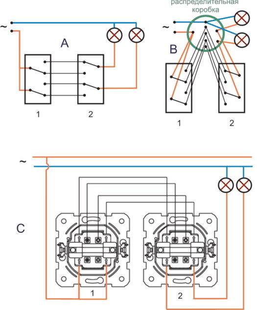 Схема подключения выключателя: пошаговая инструкция по установке и подключению обычных и проходных выключателей