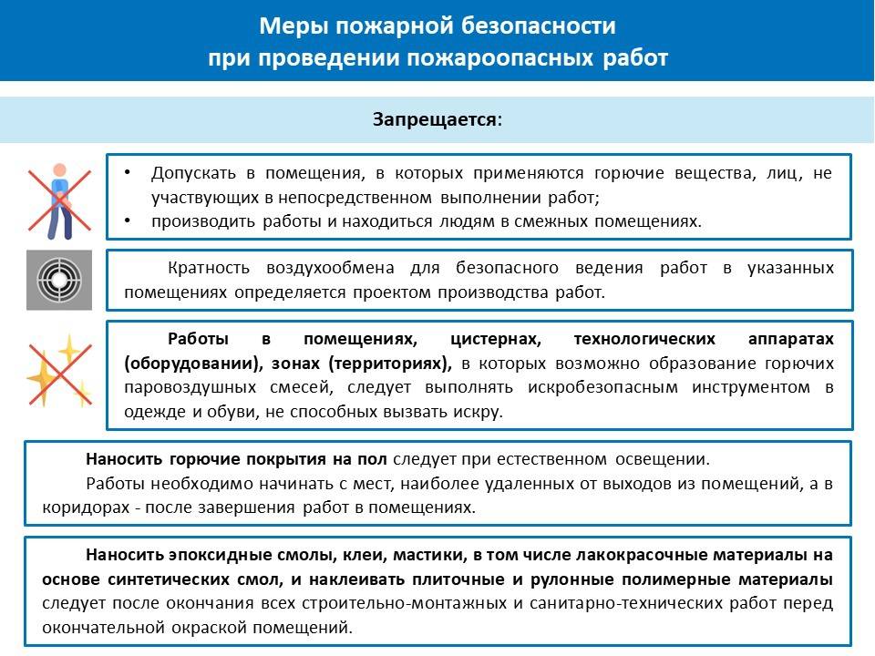 Пожароопасные работы. Что запрещается при проведении пожароопасных работ. Пожарная безопасность при выполнении пожароопасных работ. Противопожарные меры при проведении работ. Меры пожарной безопасности при хранении веществ и материалов.