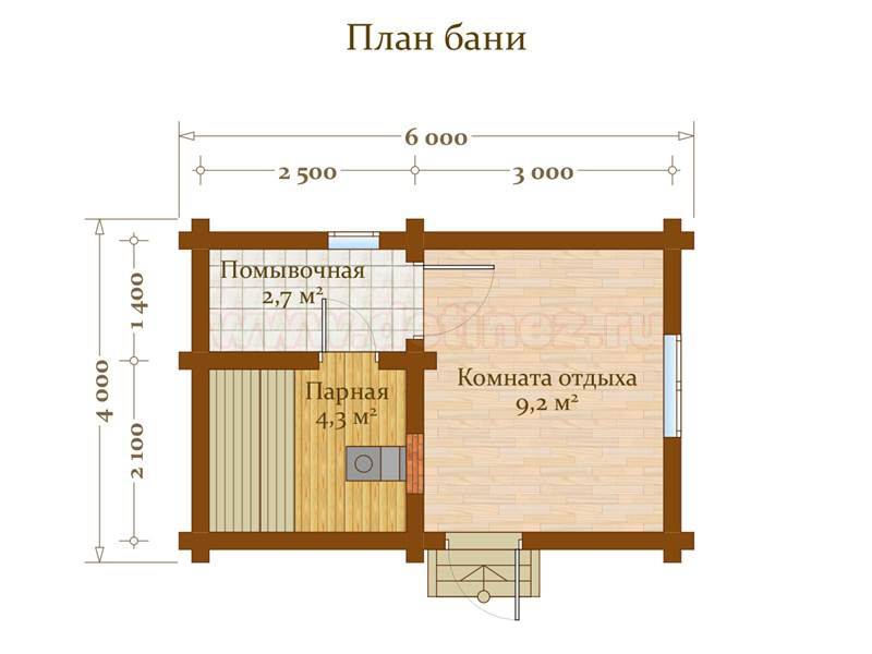 Фото бани изнутри с парилкой и комнатой отдыха из пеноблоков