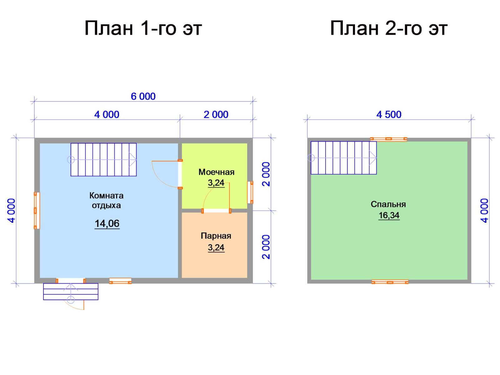 План бани со вторым этажом